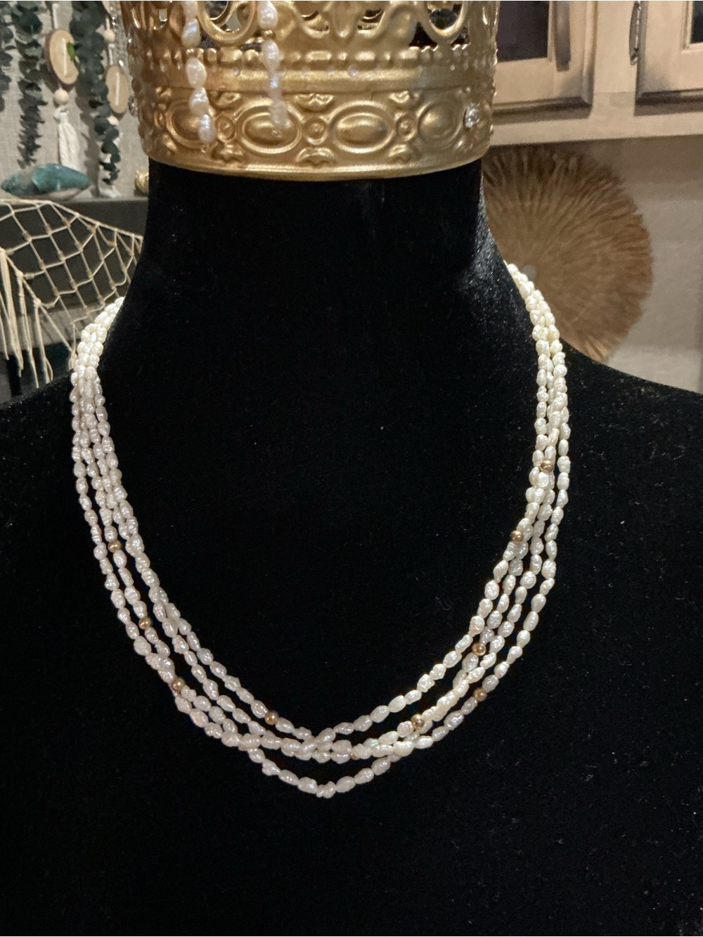 Classic Multi-Strand White Pearl Necklace and earrings